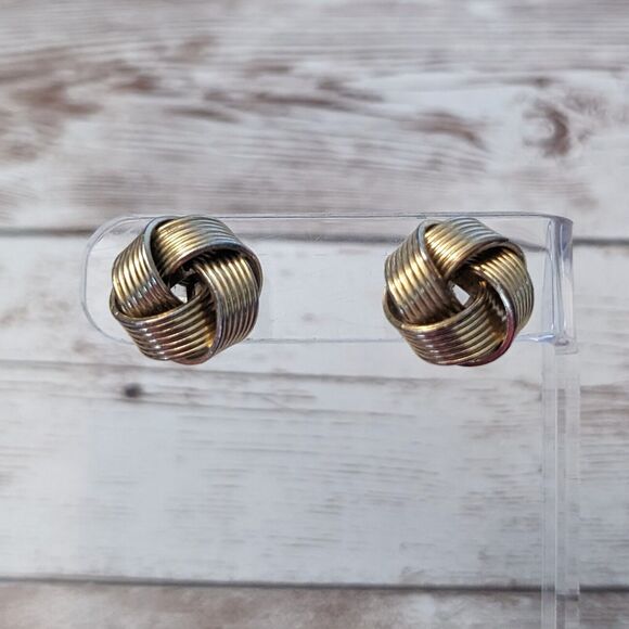 Vintage Clip On Earrings - Chunky Gold Tone Knot Design - Picture 3 of 12